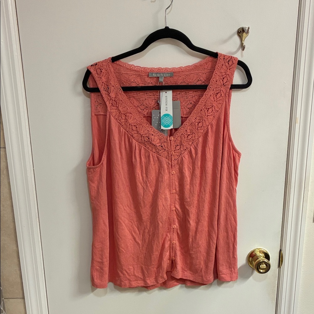 NWT Daniel Rainn Coral Embroidered Sleeveless Blouse-Sz XL
